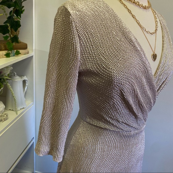 BHLDN Anthro Diedra Rose Gold Metallic Wrap Front Gown Floor Length Dress - Picture 6 of 16